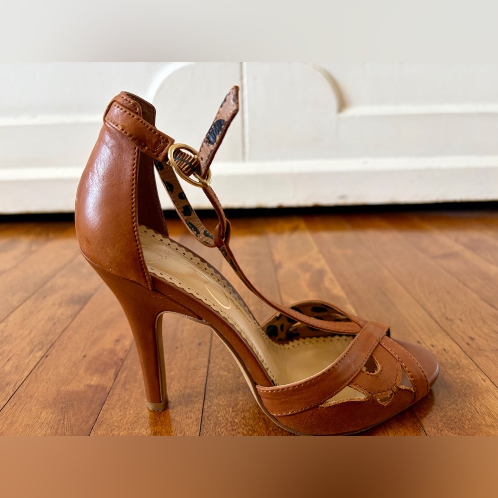 Jessica Simpson Jeraldine Elegant Brown Leather Open Toe Heels Women’s Size 5.5M - Picture 4 of 10